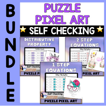 Preview of Solving Equations Digital Self Checking Picture Puzzle Pixel Art Bundle