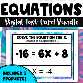 Preview of Solving Equations Digital Task Card Bundle | One Step | Two Step | Multi Step