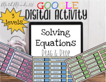 Preview of Solving Equations - Drag & Drop Google Slide - THREE LEVELS