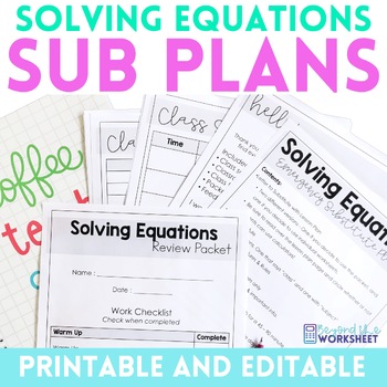 Preview of Solving Equations Substitute Plans