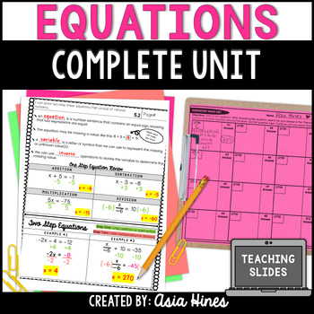 Preview of Solving Equations Guided Notes and Activities Unit 7th Grade