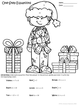 Solving Equations Holiday/Christmas Kids in Pjs Color Sheet (FREEBIE!)