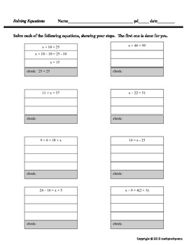 Preview of Solving Equations - How to Get Students to Organize Their Work!