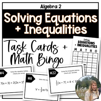 Preview of Solving Equations and Inequalities - Algebra 2 Task Cards and Bingo