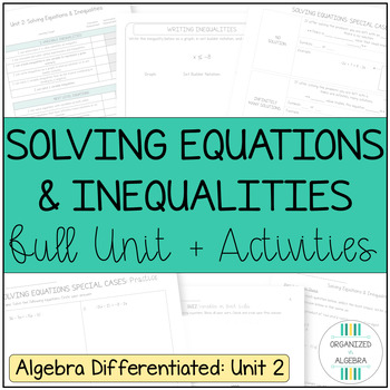 Preview of Solving Equations and Inequalities -Differentiated Unit 2 with Activities Bundle