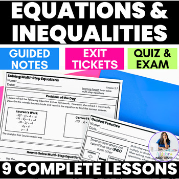 Preview of Solving Equations Inequalities Scaffold Guided Notes Algebra Practice Worksheets