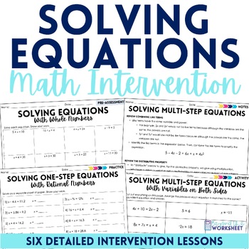 Preview of Solving Equations Math Intervention Packet