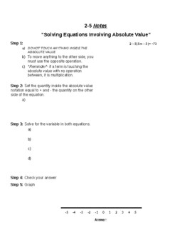 Preview of Solving Equations Involving Absolute Value "Notes"