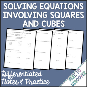 Preview of Solving Equations Involving Squares & Cubes Notes & Practice