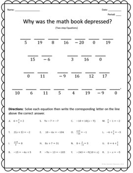 solving equations joke worksheets by color me mathematical tpt