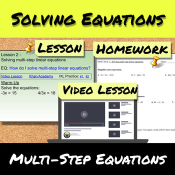 Preview of Solving Equations-Lesson 2- Multi-step equations