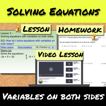 Preview of Solving Equations-Lesson 3- Variables on both sides