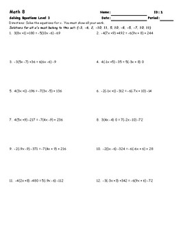 Preview of Solving Equations Level 3