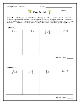 Preview of Solving Equations: Leveled Worksheet