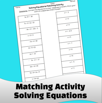 Preview of Solving Equations Matching Activity Algebra 1 (Sub Plans)