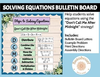 Preview of Solving Equations Math Bulletin Board