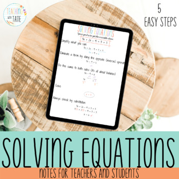 Preview of Solving Equations Middle School Math Teaching Aid