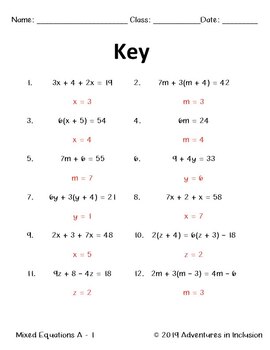 solving equations mixed equations worksheets level a tpt