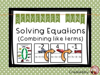 Preview of Solving Equations - Combine Like Terms - Scavenger Hunt