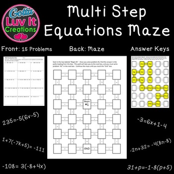 Preview of Solving Equations Multi-Step Equations with variables on both sides Math Maze