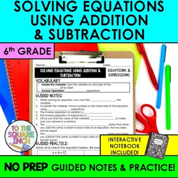 Preview of Solving Equations Using Addition & Subtraction Notes & Practice
