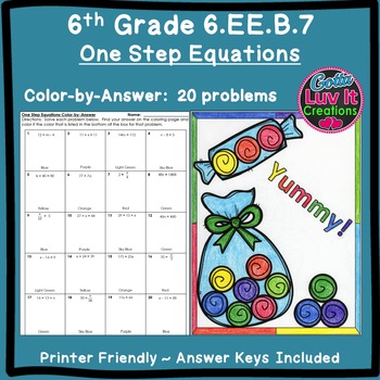 Preview of Solving Equations One Step Equations Color by Number