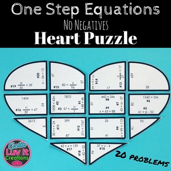 Preview of Solving Equations One Step Equations No Negatives Heart Puzzle Activity