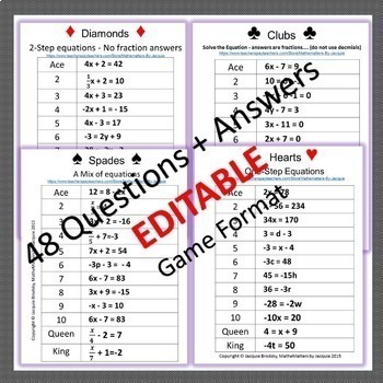 Solving Equations: EDITABLE One and Two Step Eqn 48 Ques - STUDENTS