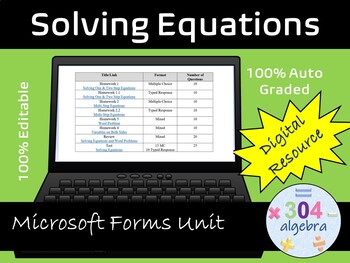 Preview of Solving Equations Online Unit HW/Review/Test - MS Forms