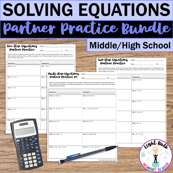 Preview of Solving Equations Partner Practice Activities Bundle