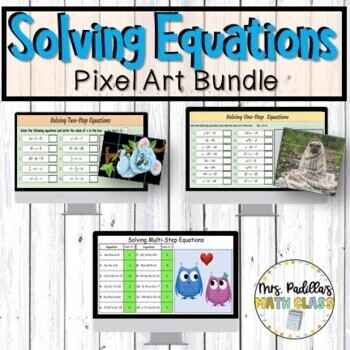 Preview of Solving Equations  Pixel Art Activity Bundle | Digital | Distance Learning