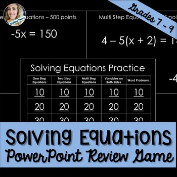 Preview of Solving Equations PowerPoint Review Math Game