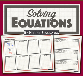 Preview of Solving Equations Practice (w one variable on both sides of equal sign)
