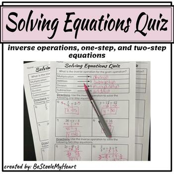Preview of Solving Equations Quiz