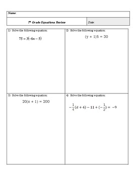 Preview of Solving Equations Review Bellringer