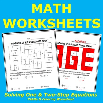 Preview of Solving Equations  (One-Step & Two-Step) Riddle and Coloring Worksheet