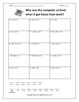 Solving Equations - Solving Absolute Value Equations Worksheet | Math ...