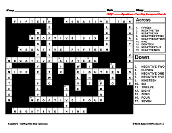 Solving Two Step Equations Crossword by MATH SQUARE | TpT