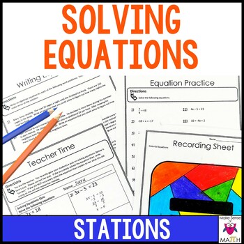 Preview of Solving Equations Stations Activity | Math Centers