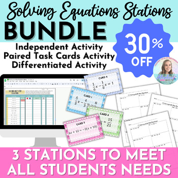 Preview of Solving Equations Stations Activity Bundle for Algebra 1