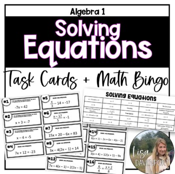 Preview of Solving Equations Task Cards and Math Bingo Game for Algebra 1