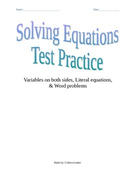 Preview of Solving Equations Test Practice