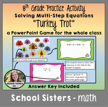 Preview of Solving Equations Thanksgiving Themed Game