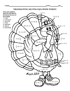 Solving Equations Turkey Puzzle by Patti P Puzzles | TPT