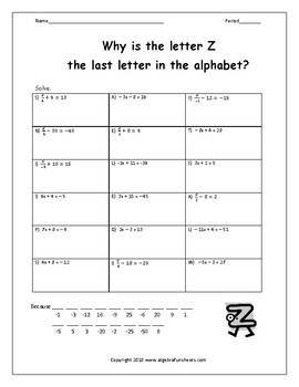 Solving Two-Step Equations Worksheets by Algebra Funsheets | TpT