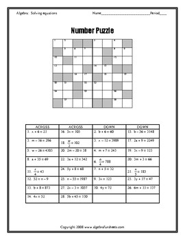 Solving Two-Step Equations Number Puzzle by Algebra Funsheets | TpT