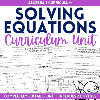 Preview of Solving Equations Unit Algebra 1 Curriculum