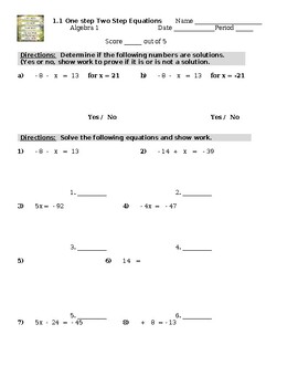 Preview of Solving Equations Unit (Assignments, Review Sheet & Quiz)