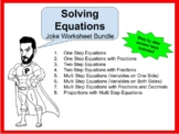 Solving Equations Unit Joke Worksheet Bundle (8 Total) - A
