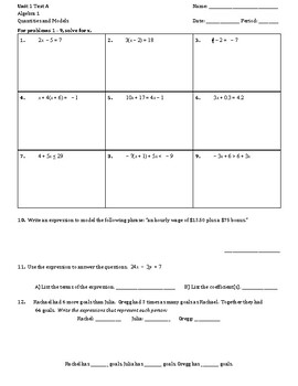 Preview of Solving Equations Unit Test